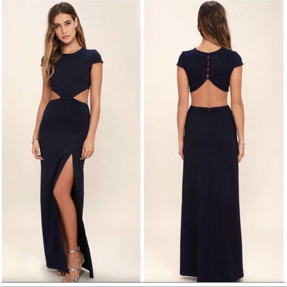 Lulu's Conversation Piece Black Long Dress Side Back Cutouts New NWT Size Medium